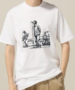 Minimalist Line Art of Oasis Performing Retro Britpop Band T-Shirt